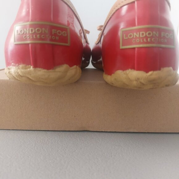 LONDON FOG Red Rubber Rain Shoes Slip On Flats Loafers Women 9 EUC Webster - Picture 7 of 14